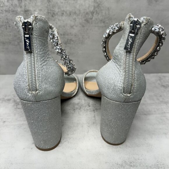 Badgley Mischka Jewel Sandals Womens Size‎ 7 Silver Ankle Strap Embellished - Picture 10 of 12